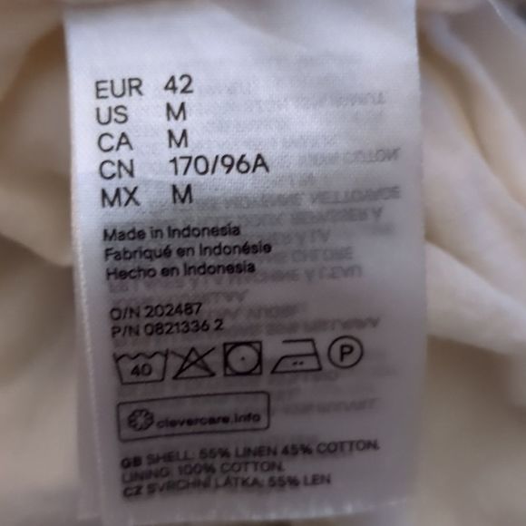 H&M White & Blue Floral Linen Blend Dress. Smocked back. Midi length. Med  EUC - Picture 8 of 9